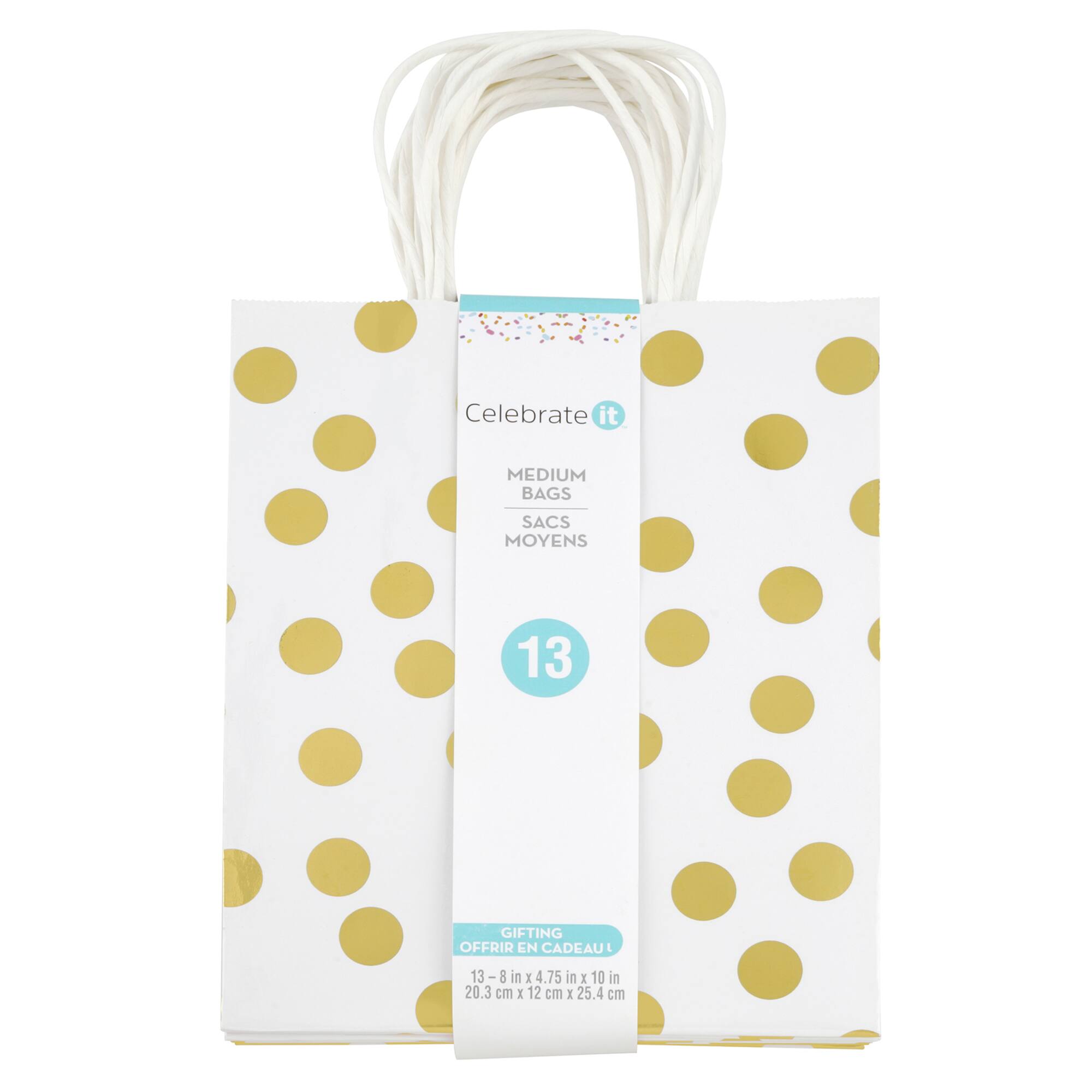 6 Packs: 13 ct. (78 total) Medium Gold & White Polka Dot Gift Bag Value Pack by Celebrate It™